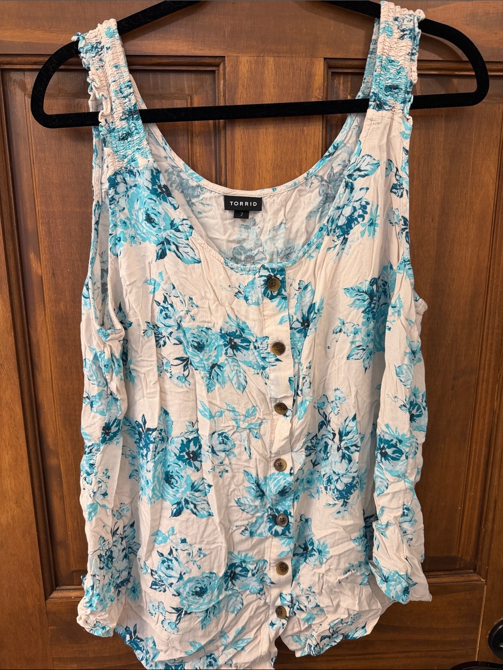 torrid White & Teal Floral Button-Front Tank